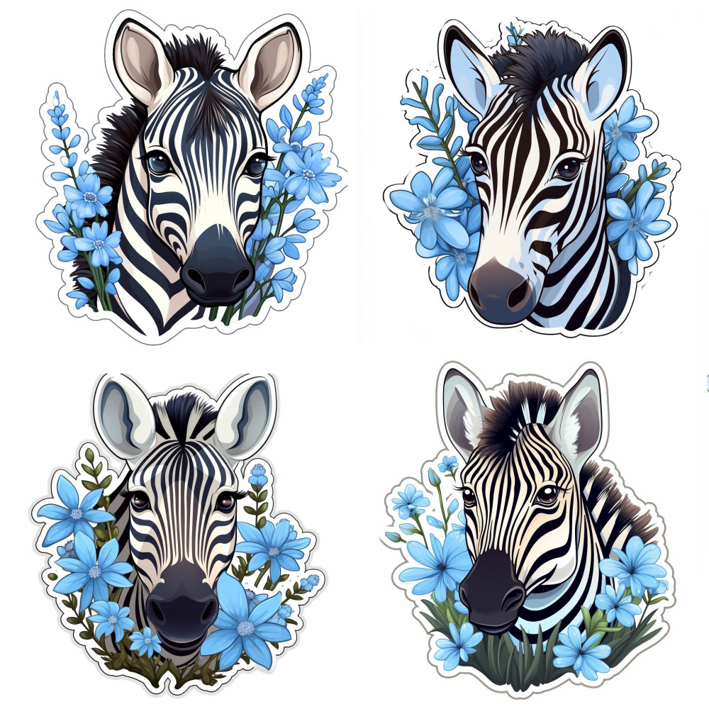 Zebra fejes falmatrica, kék virágokkal | 8 + 24 db-os szett | 80 cm x 80 cm