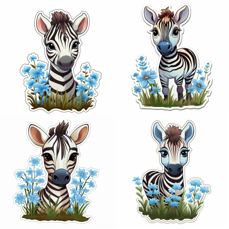 Zebrás falmatrica, kék virágos | 8 + 24 db-os szett | 80 cm x 80 cm