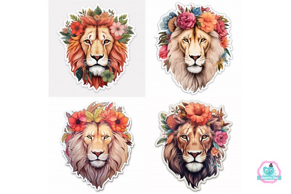 Virágos oroszlán fejes falmatrica | 8 + 24 db-os szett | 80 cm x 80 cm