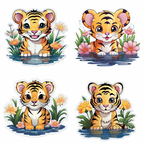 Tigris kölykök falmatrica | 8 + 24 db-os szett | 80 cm x 80 cm