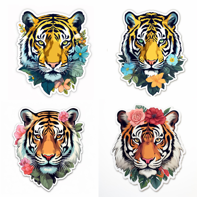 Virágos tigris fejek falmatrica | 8 + 24 db-os szett | 80 cm x 80 cm