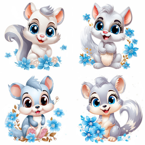 Csincsilla mókusok falmatrica | 8 + 24 db-os szett | 80 cm x 80 cm