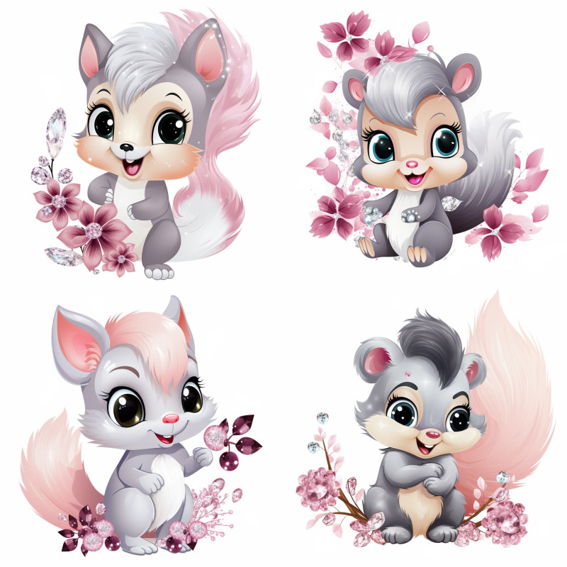 Mókusos gyerek falmatrica, ezüst | 8 + 24 db-os szett | 80 cm x 80 cm Mókusos gyerek falmatrica, ezüst | 8 + 24 db-os szett | 80 cm x 80 cm