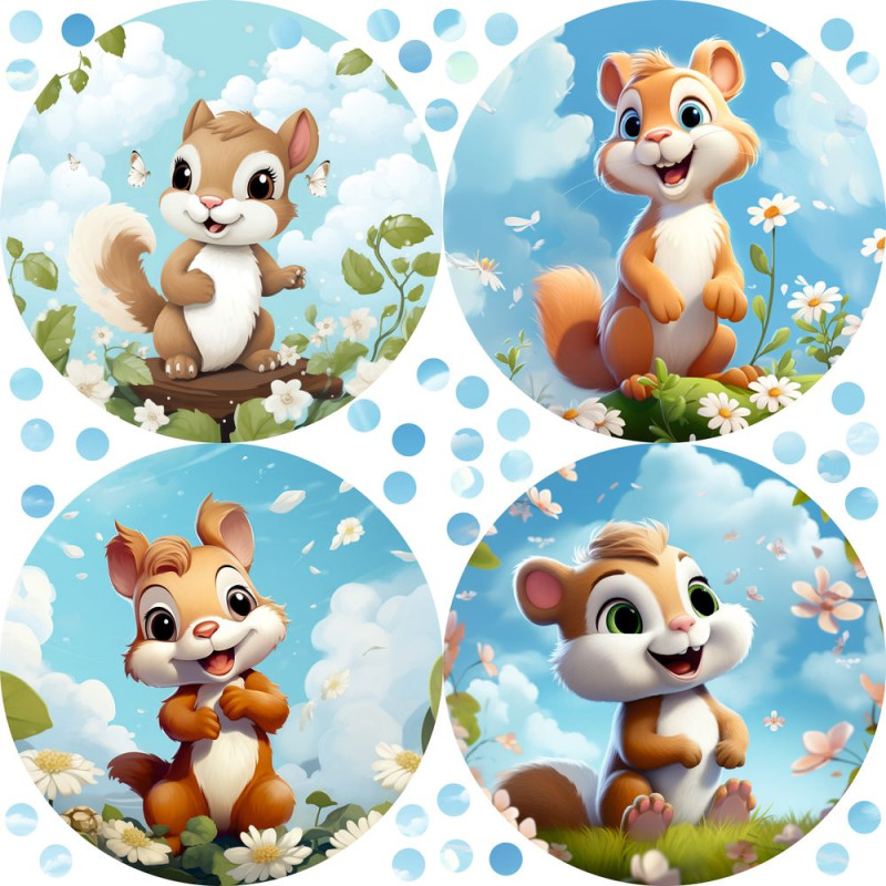 Mókusos kerek falmatrica | 4 + 40 db-os szett | 80 cm x 80 cm