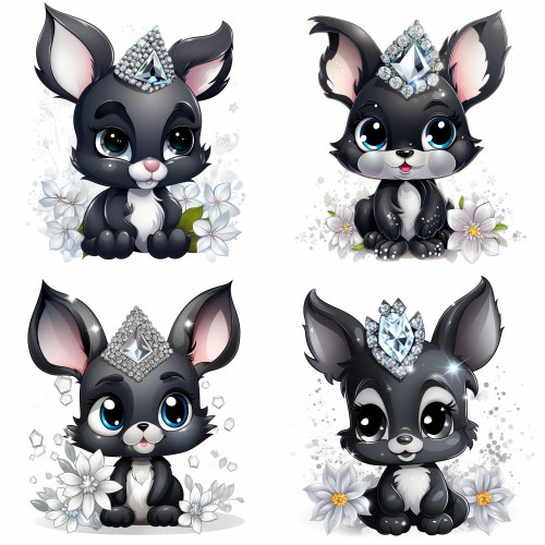 Fekete nyuszis falmatrica, virágokkal | 8 + 24 db-os szett | 80 cm x 80 cm