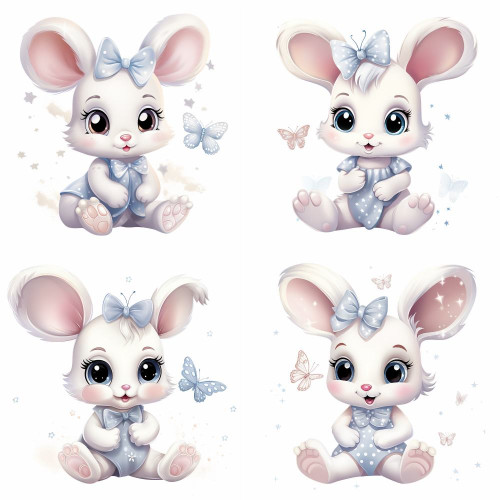 Kék ruhás nyuszis falmatrica| 8 + 24 db-os szett | 80 cm x 80 cm