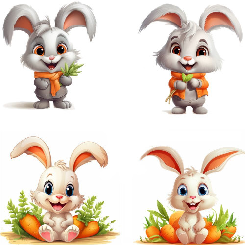 Szürke, bézs nyuszis falmatrica, sárgarépával | 8 + 24 db-os szett | 80 cm x 80 cm