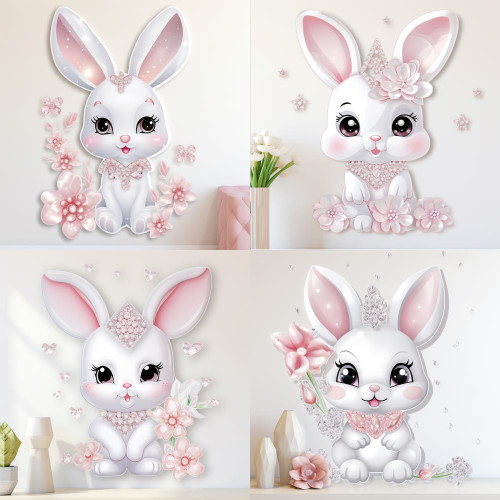 Fehér nyuszis falmatrica, rózsaszín | 8 + 24 db-os szett | 80 cm x 80 cm