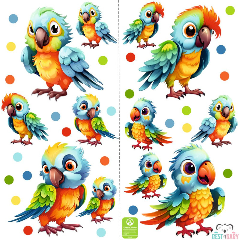 Színes Papagájos falmatrica | 36 db-os szett | 80 cm x 80 cm Színes Papagájos falmatrica | 36 db-os szett | 80 cm x 80 cm