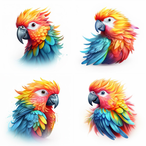 Piros-Kék Ara Papagájos falmatrica, vízfesték hatású | 8 + 24 db-os szett | 80 cm x 80 cm