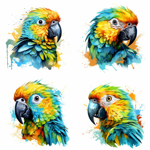 Arapapagájos falmatrica, vízfesték hatású | 8 + 24 db-os szett | 80 cm x 80 cm