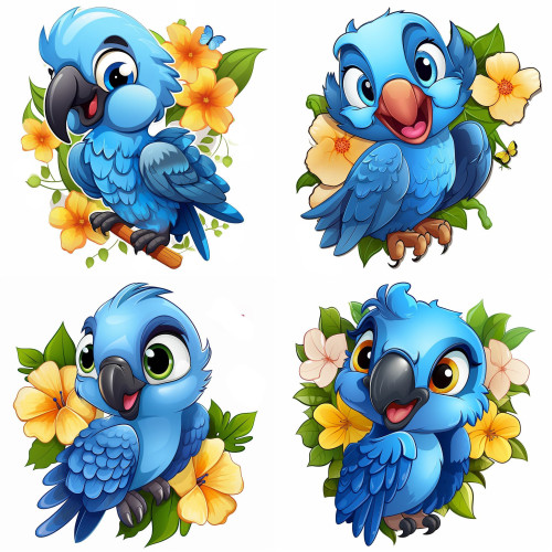 Kék Papagájos falmatrica | 8 + 24 db-os szett | 80 cm x 80 cm