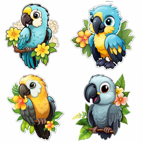 Papagájos falmatrica válogatás | 8 + 24 db-os szett | 80 cm x 80 cm