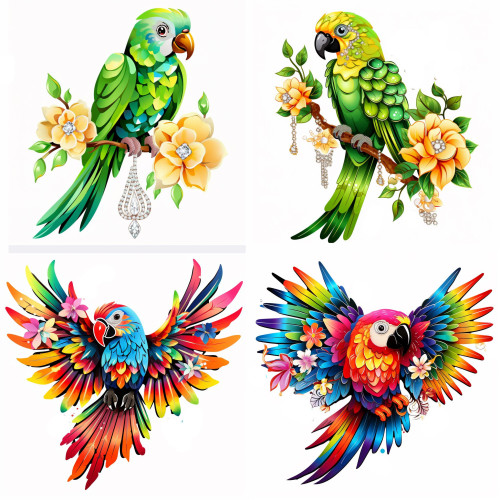 Papagájos falmatrica, zöld Lórik és Arapapagájok | 8 + 24 db-os szett | 80 cm x 80 cm