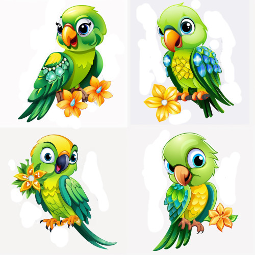 Papagájos falmatrica, zöld Lórik | 8 + 24 db-os szett | 80 cm x 80 cm