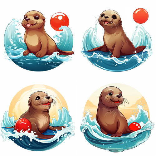 Fókás falmatrica, piros labdás | 8 + 24 db-os szett | 80 cm x 80 cm Fókás falmatrica, piros labdás | 8 + 24 db-os szett | 80 cm x 80 cm