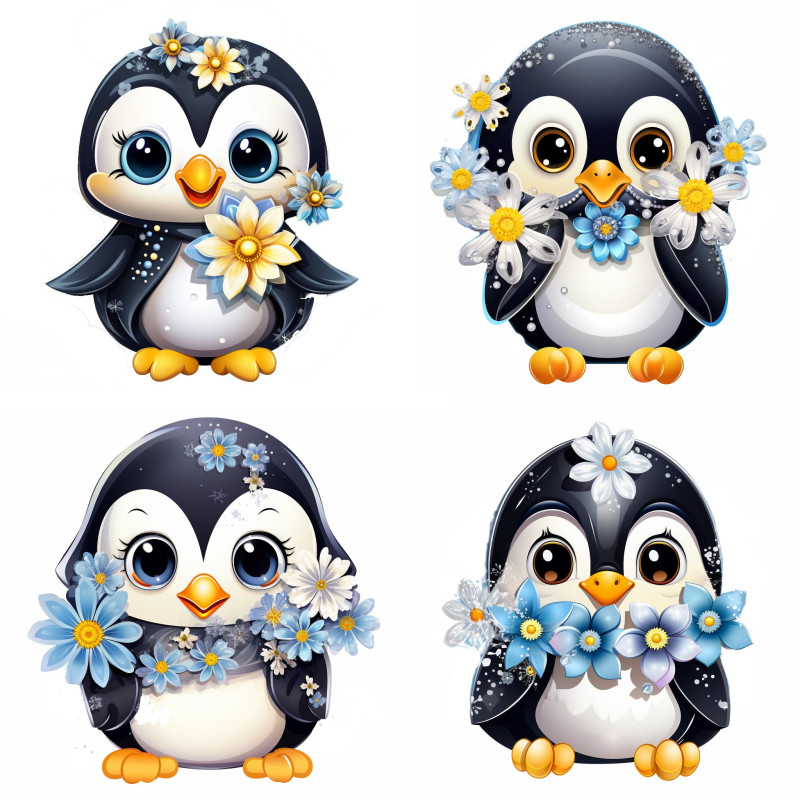 Pingvines kék virágos falmatrica | 8 + 24 db-os szett | 80 cm x 80 cm Pingvines kék virágos falmatrica | 8 + 24 db-os szett | 80 cm x 80 cm