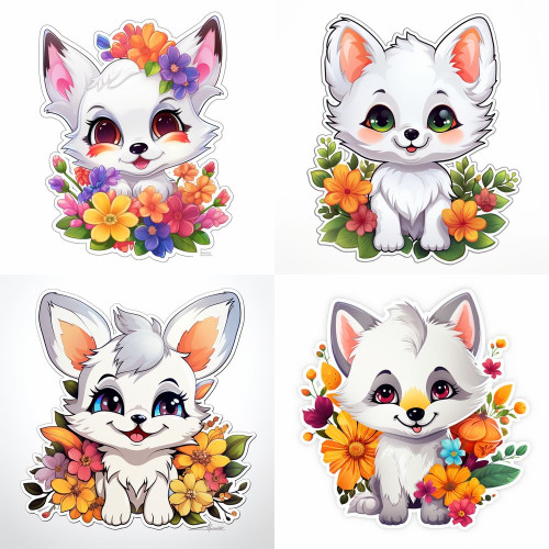 Fehér rókás gyerek falmatrica | 8 + 24 db-os szett | 80 cm x 80 cm