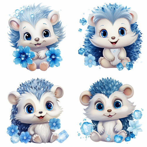 Süni gyerekek kék virágokkal és kristályokkal falmatrica | 8 + 24 db-os szett | 80 cm x 80 cm