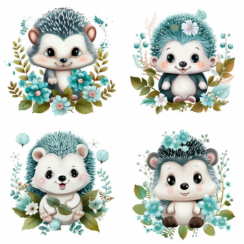 Menta sündisznós falmatrica virgokkal, falevelekkel | 8 + 24 db-os szett | 80 cm x 80 cm