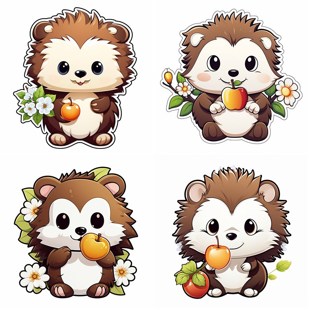 Almás sünis, barna tüskés sündisznós falmatrica, virágokkal | 8 + 24 db-os szett | 80 cm x 80 cm