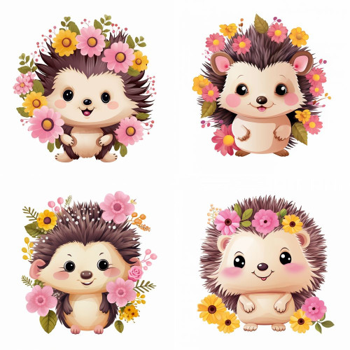 Sündisznós falmatrica nyári színekben, rózsaszín, sárga virágokkal | 8 + 24 db-os szett | 80 cm x 80 cm