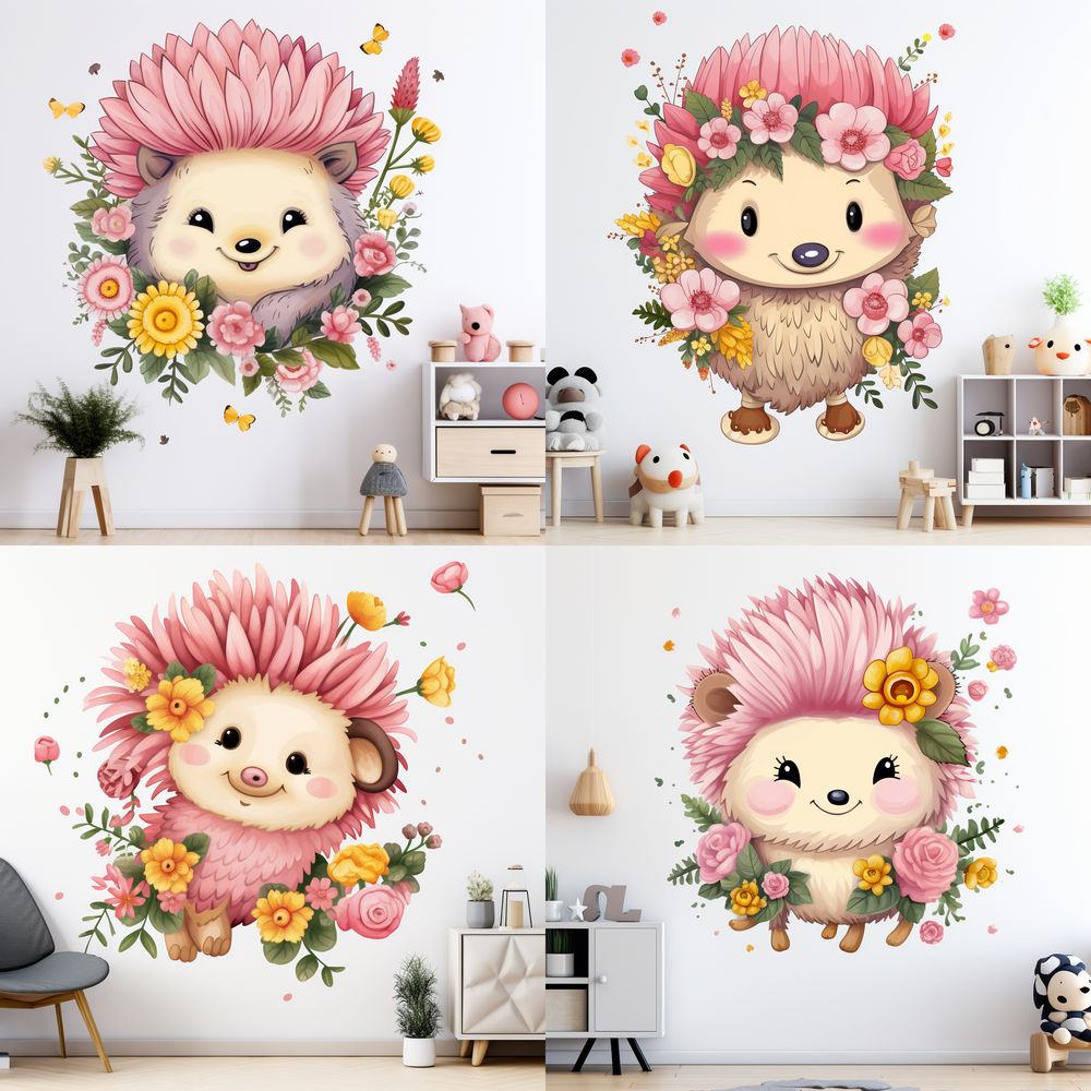 Rózsaszín sündisznós faldekoráció, virágos | 8 + 24 db-os szett | 80 cm x 80 cm Rózsaszín sündisznós faldekoráció, virágos | 8 + 24 db-os szett | 80 cm x 80 cm