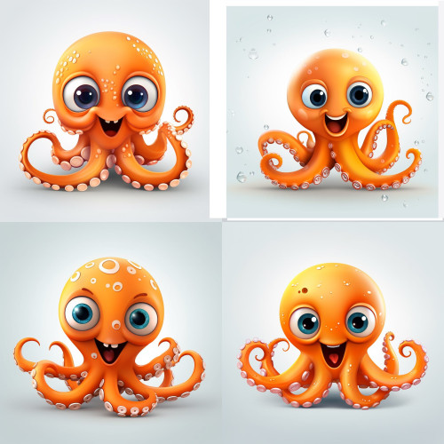 Narancssárga polip, vízbuborékokkal gyerek falmatrica | 8 + 40 db-os szett | 80 cm x 80 cm