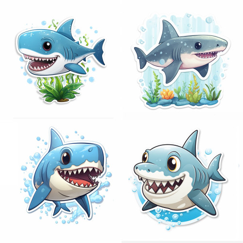 Cápás gyerek falmatrica, algával | 8 + 40 db-os szett | 80 cm x 80 cm