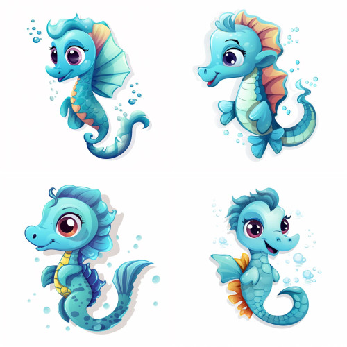 Kék Csikóhalas gyerek falmatrica | 8 + 40 db-os szett | 80 cm x 80 cm