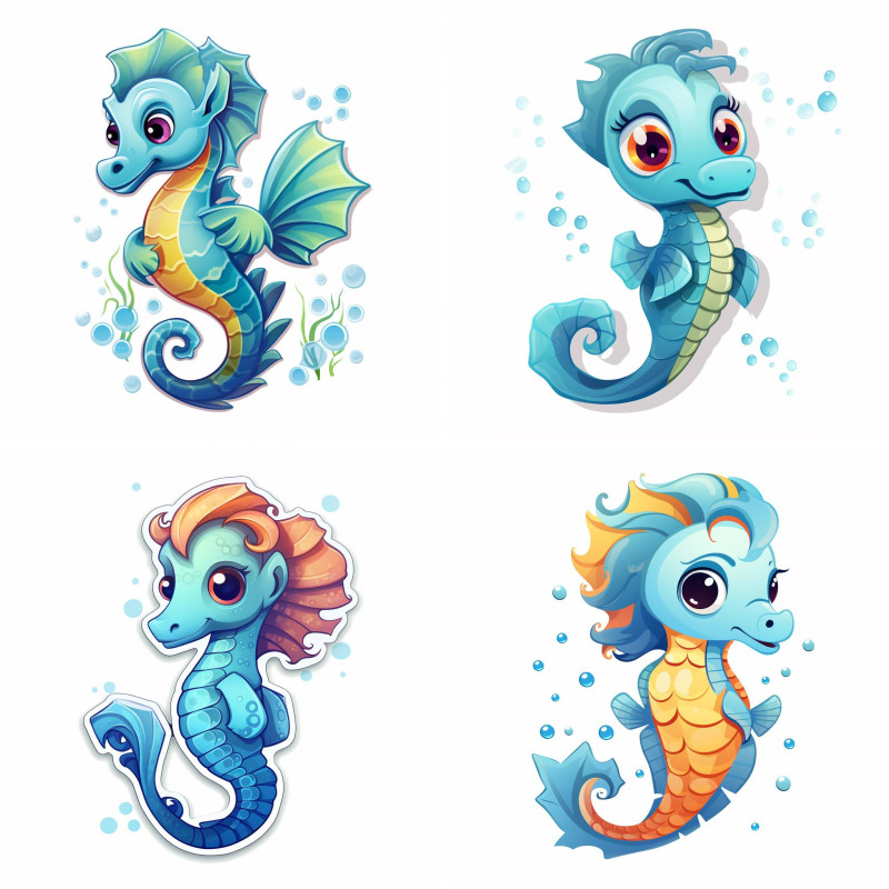 Csikóhalas kék gyerek faldekoráció | 8 + 40 db-os szett | 80 cm x 80 cm