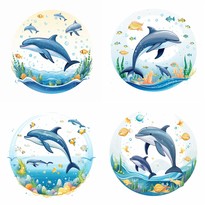 Delfines falmatrica, kör formájú | 8 + 40 db-os szett | 80 cm x 80 cm Delfines falmatrica, kör formájú | 8 + 40 db-os szett | 80 cm x 80 cm