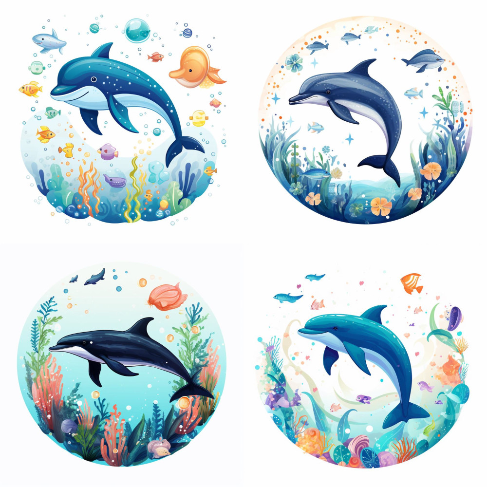 Delfines gyerek falmatrica, kerek | 8 + 40 db-os szett | 80 cm x 80 cm Delfines gyerek falmatrica, kerek | 8 + 40 db-os szett | 80 cm x 80 cm