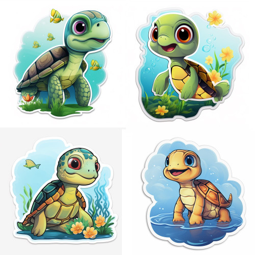 Teknősök gyerek faldekoráció | 8 + 24 db-os szett | 80 cm x 80 cm