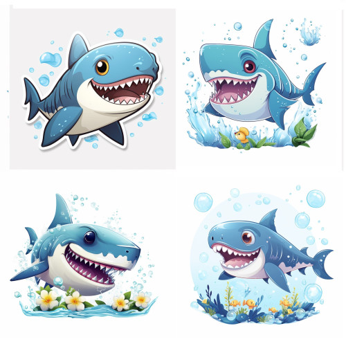 Cápás gyerek faldekoráció | 8 + 40 db-os szett | 80 cm x 80 cm