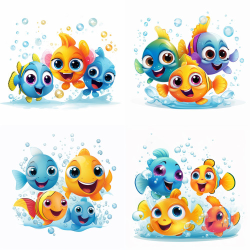 Halas gyerek faldekoráció | 4 csapat (14 db hal) + 40 db-os szett | 80 cm x 80 cm