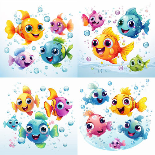 Halas gyerek falmatrica csomag | 4 csapat (17 db hal) + 40 db-os szett | 80 cm x 80 cm