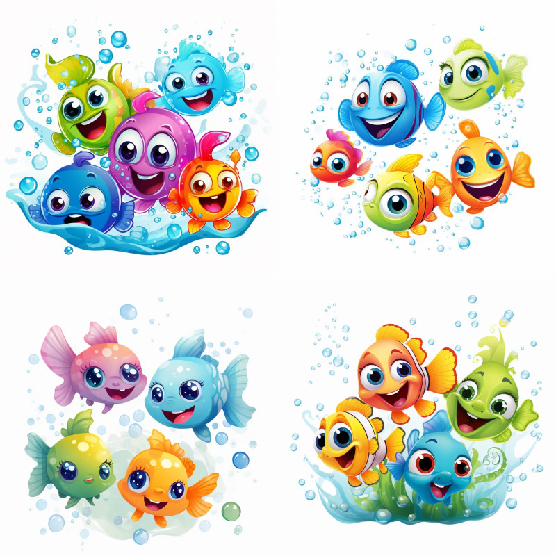 Halak gyerek falmatricák, halraj | 4 csapat (18 db hal) + 40 db-os szett | 80 cm x 80 cm