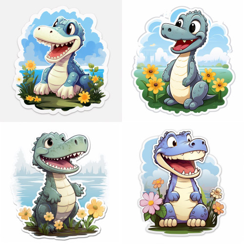 Krokodilos gyerek falmatrica, álló, virágokkal | 8 + 24 db-os szett | 80 cm x 80 cm