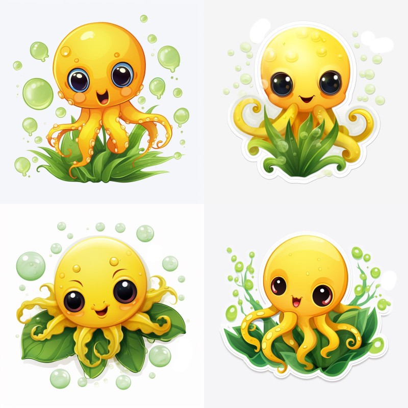 Sárga polip algával, buborékokkal gyerek faldekoráció | 8 + 40 db-os szett | 80 cm x 80 cm Sárga polip algával, buborékokkal gyerek faldekoráció | 8 + 40 db-os szett | 80 cm x 80 cm