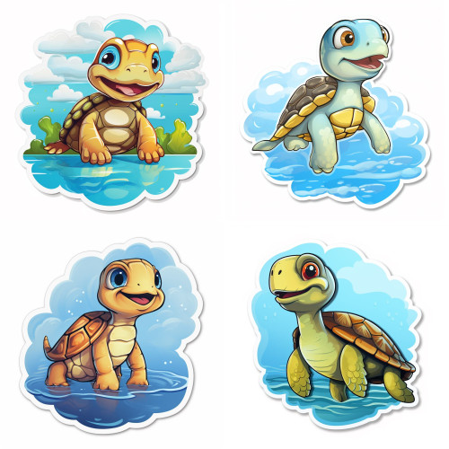 Teknősbékák gyerekszoba faldekoráció | 8 + 24 db-os szett | 80 cm x 80 cm