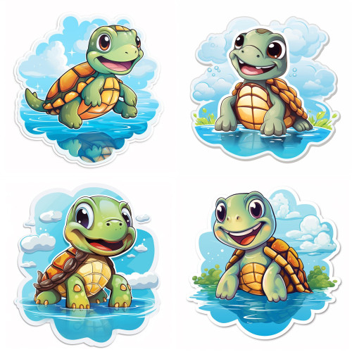 Teknősök a vízben gyerek faldekoráció | 8 + 24 db-os szett | 80 cm x 80 cm