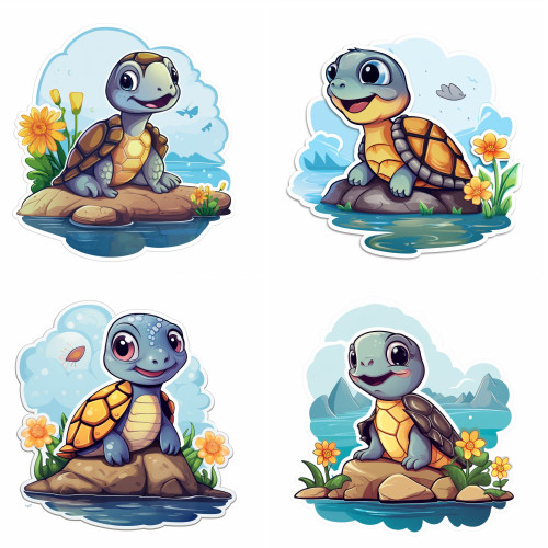 Teknősbéka narancssárga virágokkal falmatrica | 8 + 24 db-os szett | 80 cm x 80 cm