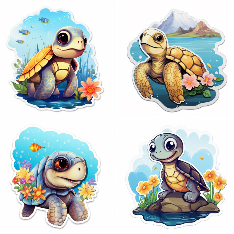 Teknősbékás falmatrica virágokkal | 8 + 24 db-os szett | 80 cm x 80 cm