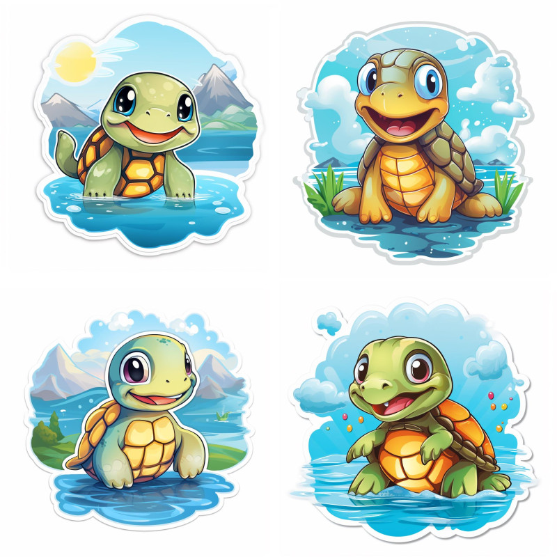 Teknősök vízben fürdenek falmatrica | 8 + 40 db-os szett | 80 cm x 80 cm