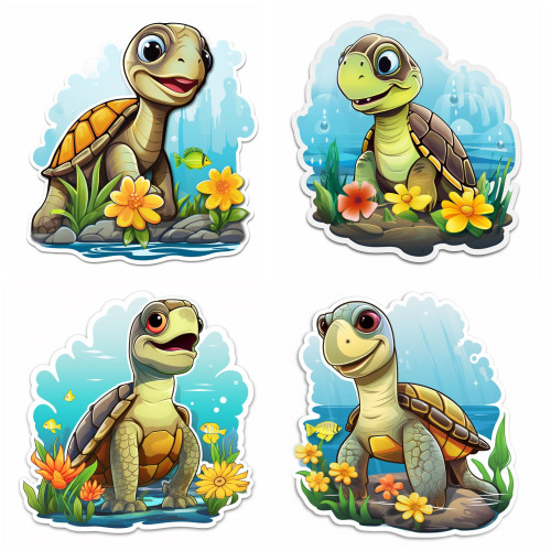 Teknősök gyerek falmatricák virágokkal | 8 + 24 db-os szett | 80 cm x 80 cm Teknősök gyerek falmatricák virágokkal | 8 + 24 db-os szett | 80 cm x 80 cm