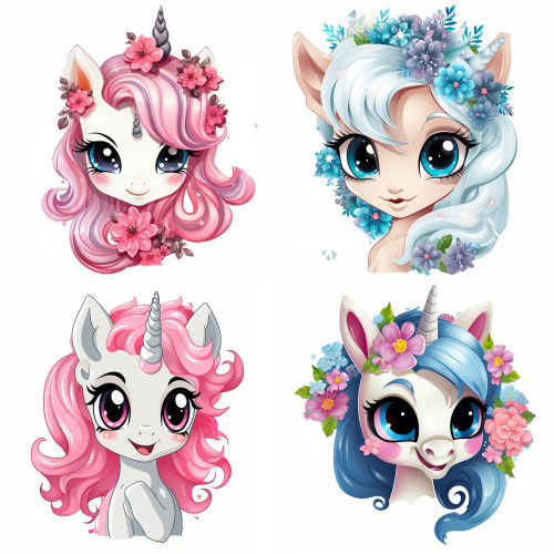 Egyszarvú falmatrica válogatás| 8 + 24 db-os szett | 80 cm x 80 cm