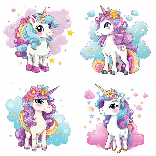 Színes teljes alakos egyszarvús falmatrica | 8 + 24 db-os szett | 80 cm x 80 cm