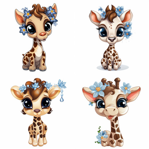 Szép zsiráfos állatos falmatrica, kék virágokkal | 8 + 24 db-os szett | 80 cm x 80 cm Szép zsiráfos állatos falmatrica, kék virágokkal | 8 + 24 db-os szett | 80 cm x 80 cm