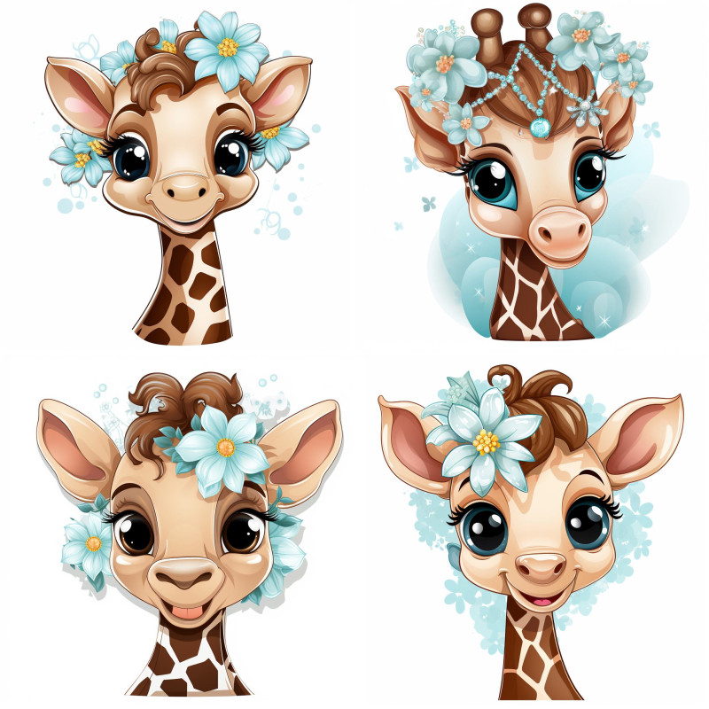 Zsiráfos gyerek falmatrica, menta virágokkal | 8 + 24 db-os szett | 80 cm x 80 cm